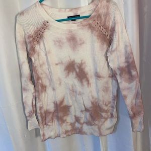 pink and white tie dye long sleeve sweater.
